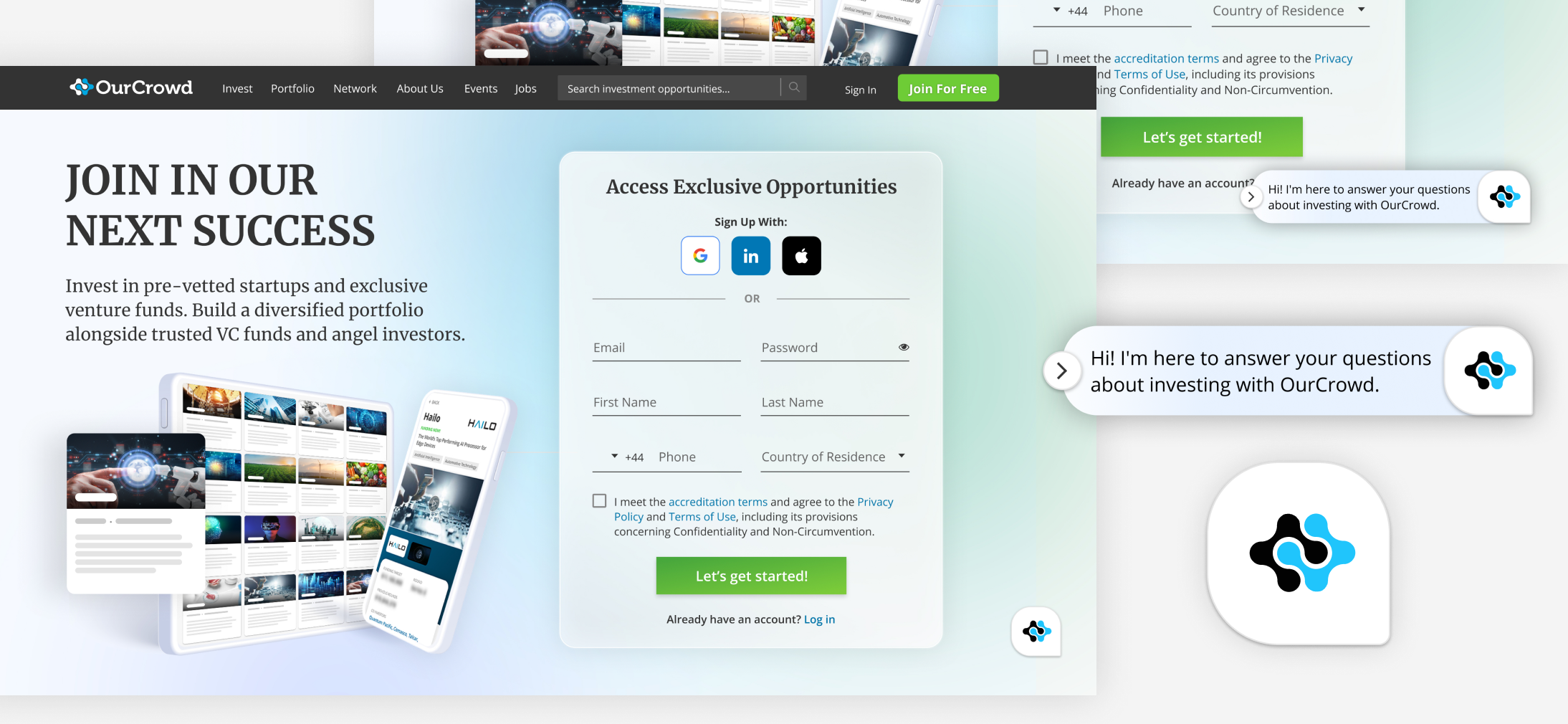 OurCrowd AI chatbot desktop screens
