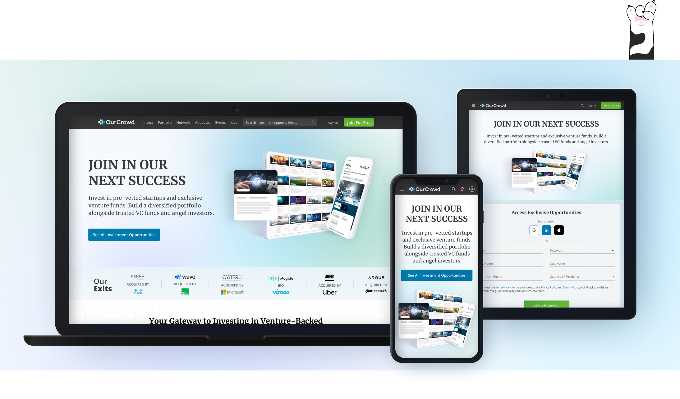 New OurCrowd design across desktop, tablet and mobile