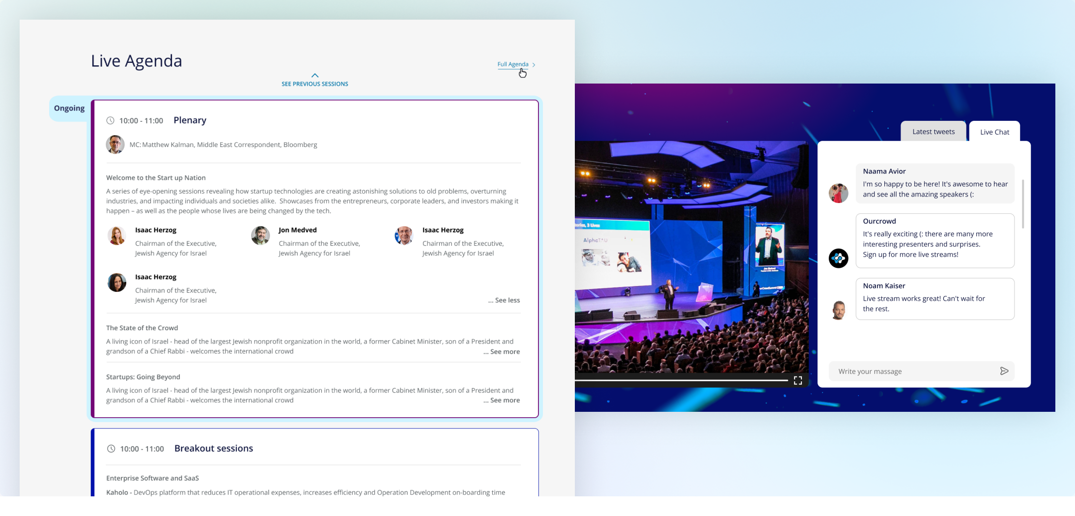 OurCrowd Summit live streaming platform with agenda